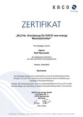 50,2 Hz. Umrüstung für KACO new energy. Herr Rolf Neumaier.