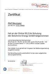 50,2 Hz Schulung der Solutronic Energy GmbH. Herr Rolf Neumaier.